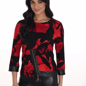 254279 Knit Top with Red and Black and front Zipper by FRANK LYMAN